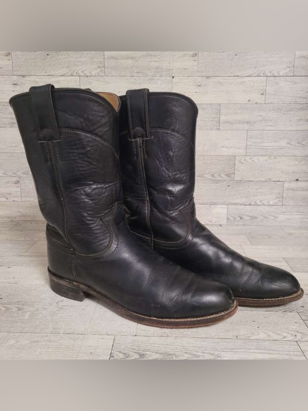 Women’s Justin Black Leather Vintage USA Made Rodeo Roper Cowboy Boots Size 7.5
